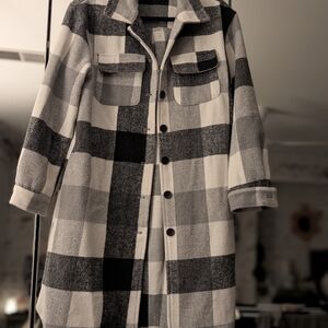 Plaid Black and White Women's Coat